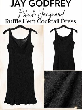 JAY GODFREY Black Jacquard Cocktail Party Dress 8 NWOT